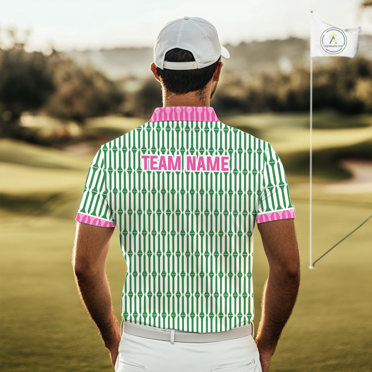Funny Pink Green Geometric Polo Golf Shirt, Retro Style Performance Golf Top For Family Team Shirt NHT692