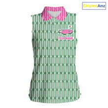 Load image into Gallery viewer, Funny Pink Green Geometric Womens Sleeveless Polo Golf Shirt, Retro Style Performance Golf Top For Family Team Shirt NHT692