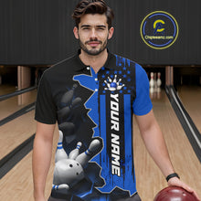 Load image into Gallery viewer, Men's Custom Bowling Tournament Polo Shirt &amp; 1/4 Zip – Personalized Team Bowling Jersey| Blue NHT1196