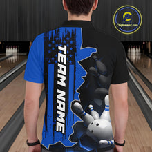Load image into Gallery viewer, Men's Custom Bowling Tournament Polo Shirt &amp; 1/4 Zip – Personalized Team Bowling Jersey| Blue NHT1196