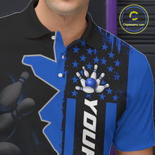 Load image into Gallery viewer, Men's Custom Bowling Tournament Polo Shirt &amp; 1/4 Zip – Personalized Team Bowling Jersey| Blue NHT1196