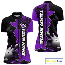 Load image into Gallery viewer, Women's purple 1/4 zip bowling tournament shirt – lightweight breathable personalized team bowling jersey