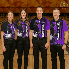 Load image into Gallery viewer, Men's Custom Bowling Tournament Polo Shirt &amp; 1/4 Zip – Personalized Team Bowling Jersey| Purple NHT1198