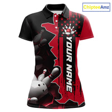 Load image into Gallery viewer, Women's custom bowling tournament polo shirt – personalized team bowling jersey red front view

