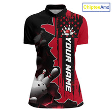 Load image into Gallery viewer, Women's 1/4 zip bowling tournament shirt – personalized team bowling jersey red front view