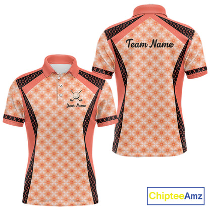 Custom Men's Coral Golf Polo, Personalized Geometric Pattern Golf Shirt With Name, Pink Golf Jersey NHT701