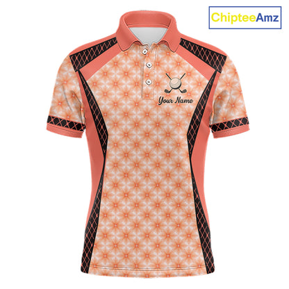 Custom Men's Coral Golf Polo, Personalized Geometric Pattern Golf Shirt With Name, Pink Golf Jersey NHT701