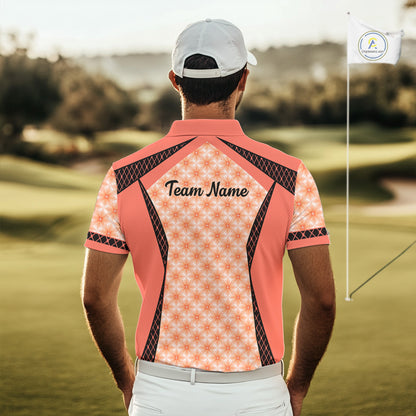 Custom Men's Coral Golf Polo, Personalized Geometric Pattern Golf Shirt With Name, Pink Golf Jersey NHT701