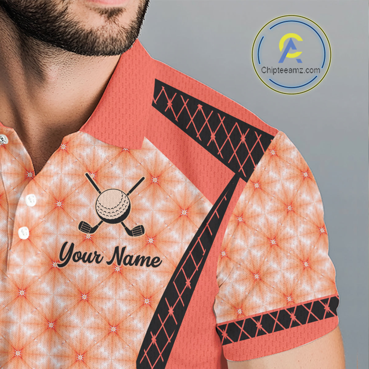 Custom Men's Coral Golf Polo, Personalized Geometric Pattern Golf Shirt With Name, Pink Golf Jersey NHT701