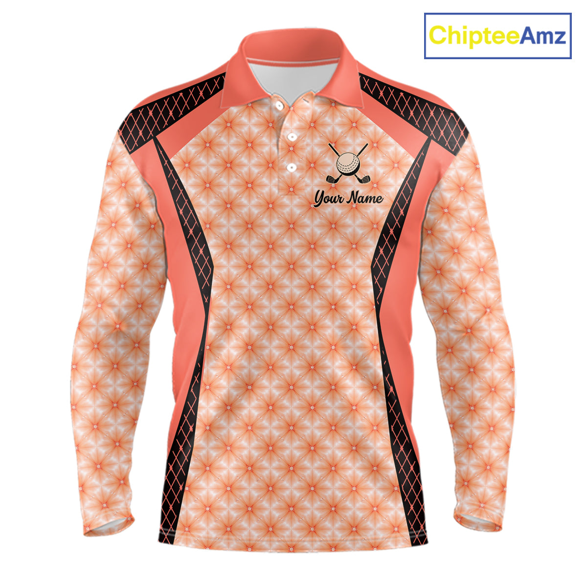 Custom Men's Coral Golf Polo, Personalized Geometric Pattern Golf Shirt With Name, Pink Golf Jersey NHT701
