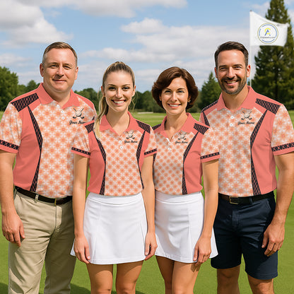 Custom Men's Coral Golf Polo, Personalized Geometric Pattern Golf Shirt With Name, Pink Golf Jersey NHT701