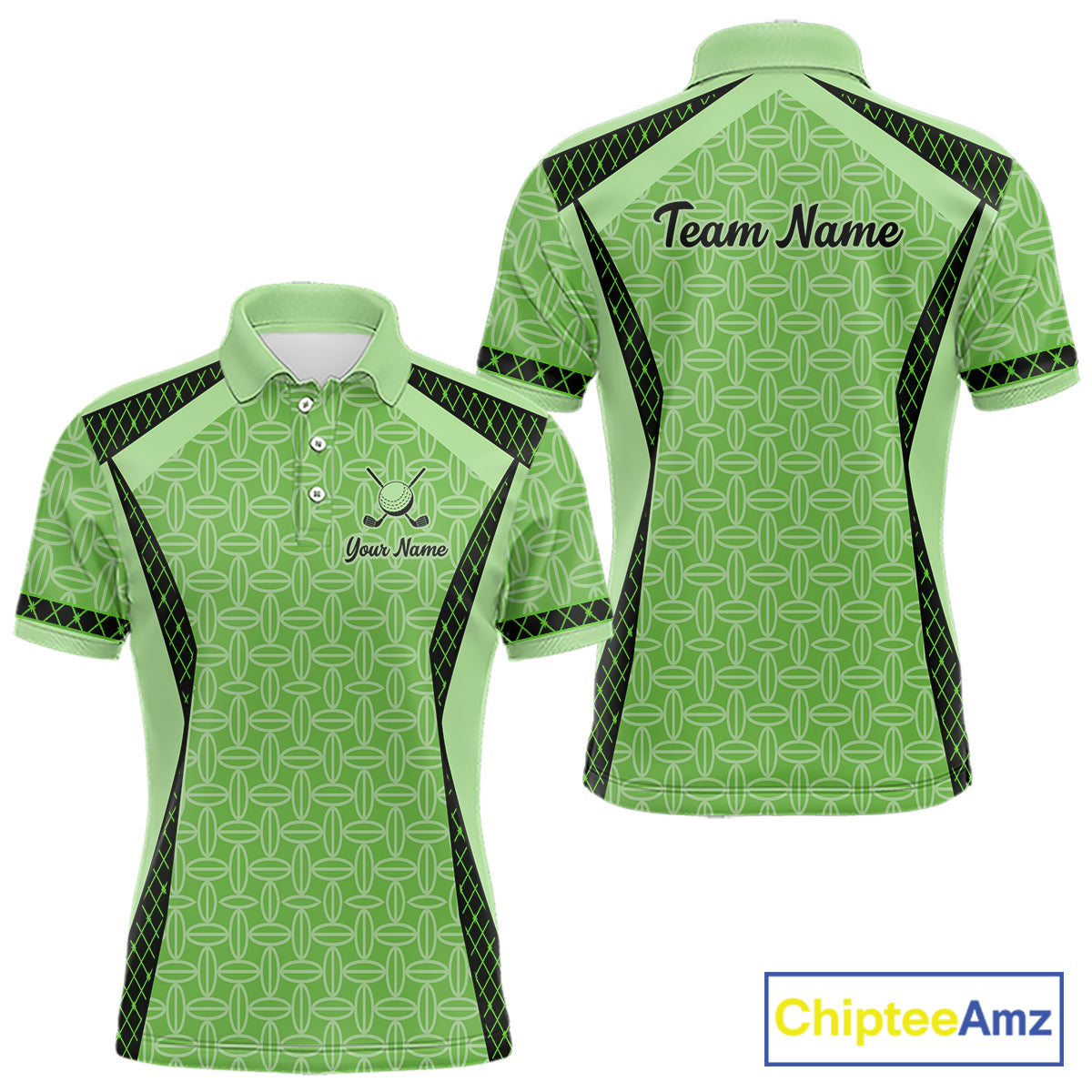 Custom Men's Mint Green Golf Polo, Personalized Geometric Pattern Golf Shirt With Name, Gift For Golfer NHT702