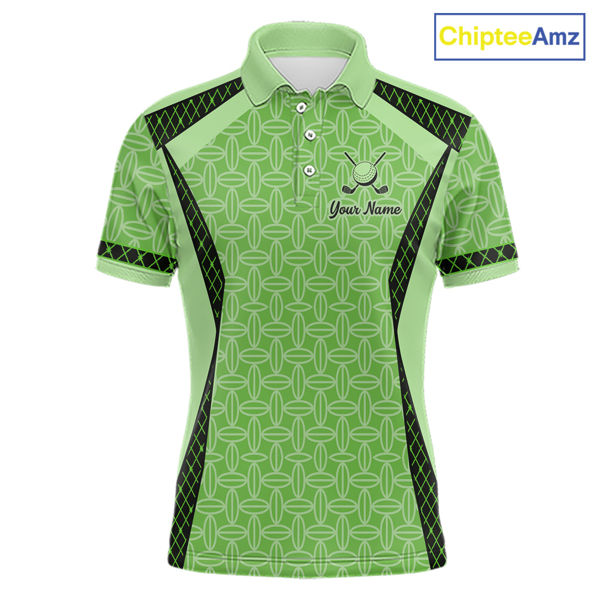 Custom Men's Mint Green Golf Polo, Personalized Geometric Pattern Golf Shirt With Name, Gift For Golfer NHT702