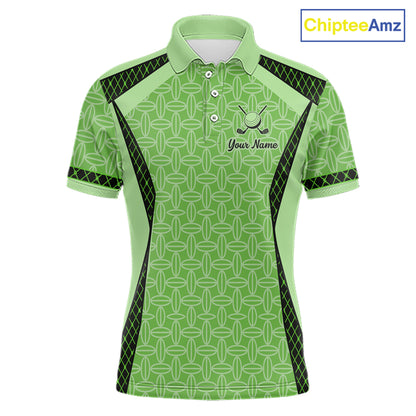 Custom Men's Mint Green Golf Polo, Personalized Geometric Pattern Golf Shirt With Name, Gift For Golfer NHT702