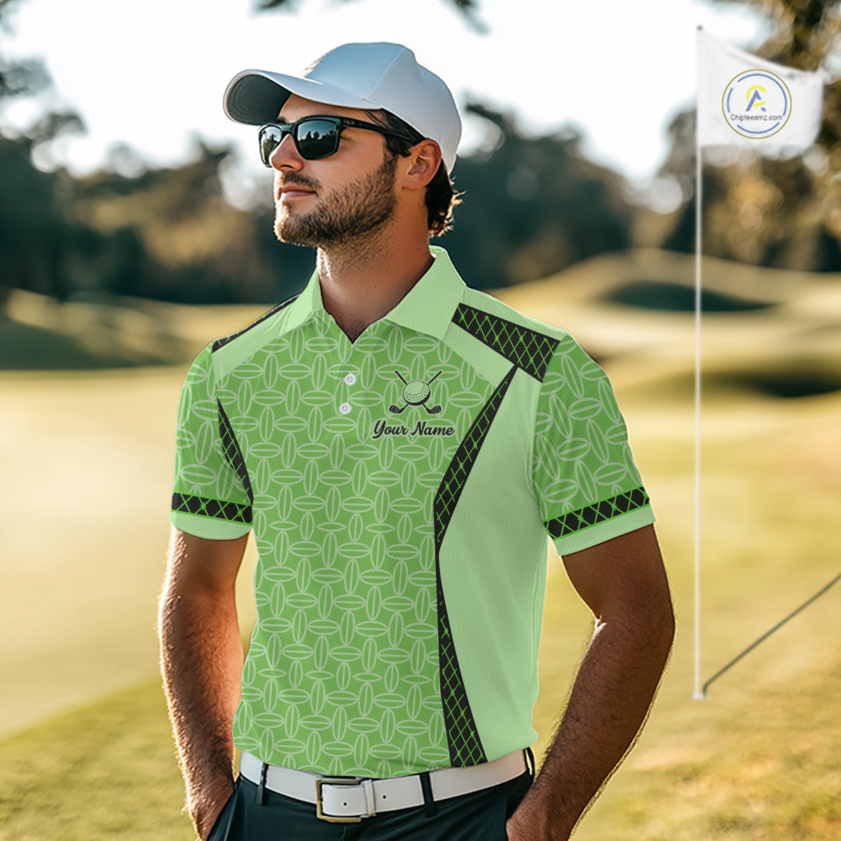 Custom Men's Mint Green Golf Polo, Personalized Geometric Pattern Golf Shirt With Name, Gift For Golfer NHT702