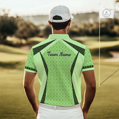 Custom Men's Mint Green Golf Polo, Personalized Geometric Pattern Golf Shirt With Name, Gift For Golfer NHT702
