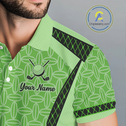 Custom Men's Mint Green Golf Polo, Personalized Geometric Pattern Golf Shirt With Name, Gift For Golfer NHT702