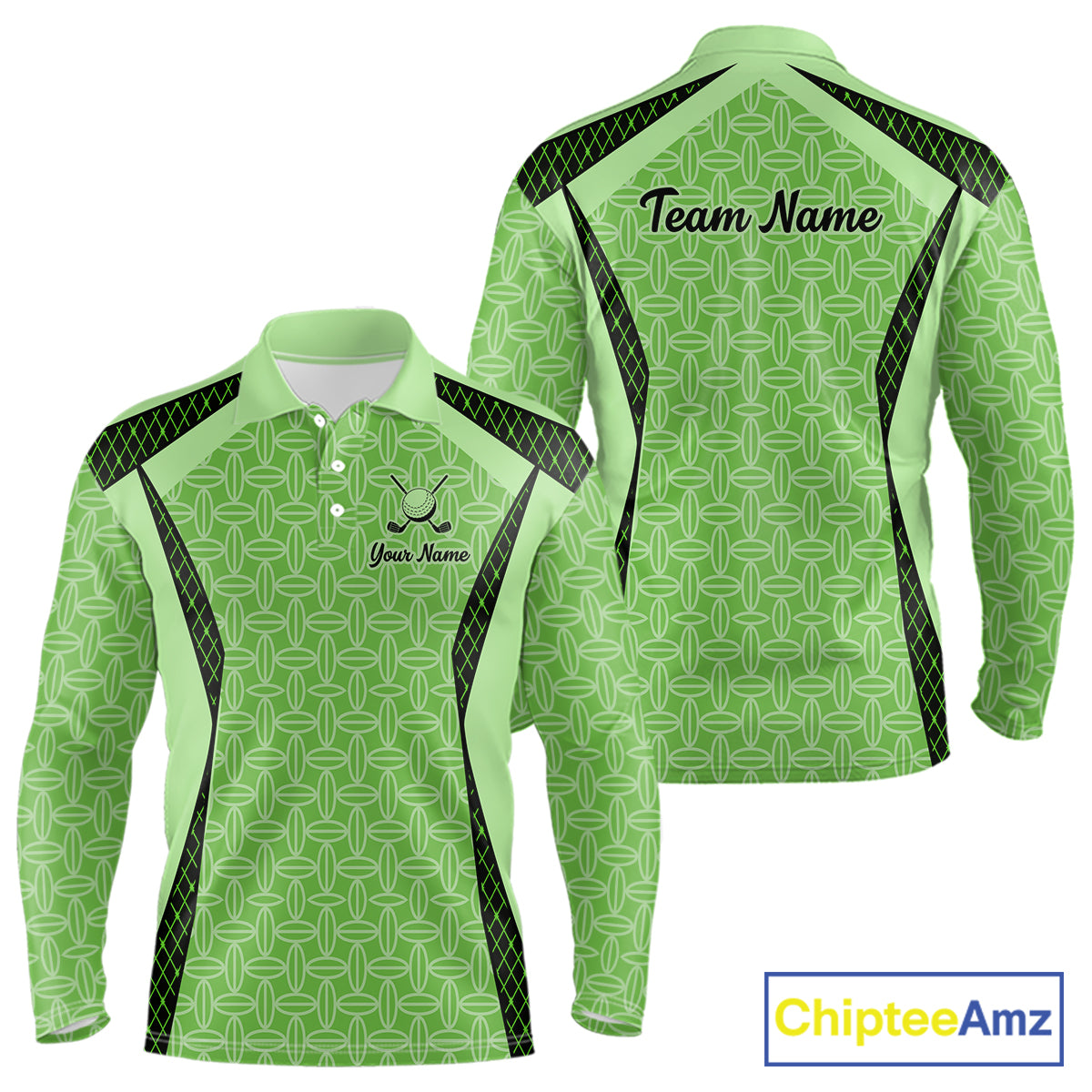 Custom Men's Mint Green Golf Polo, Personalized Geometric Pattern Golf Shirt With Name, Gift For Golfer NHT702