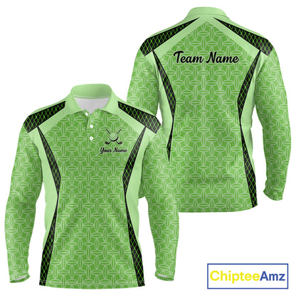 Custom Men's Mint Green Golf Polo, Personalized Geometric Pattern Golf Shirt With Name, Gift For Golfer NHT702