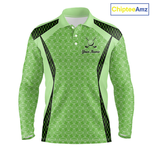 Custom Men's Mint Green Golf Polo, Personalized Geometric Pattern Golf Shirt With Name, Gift For Golfer NHT702