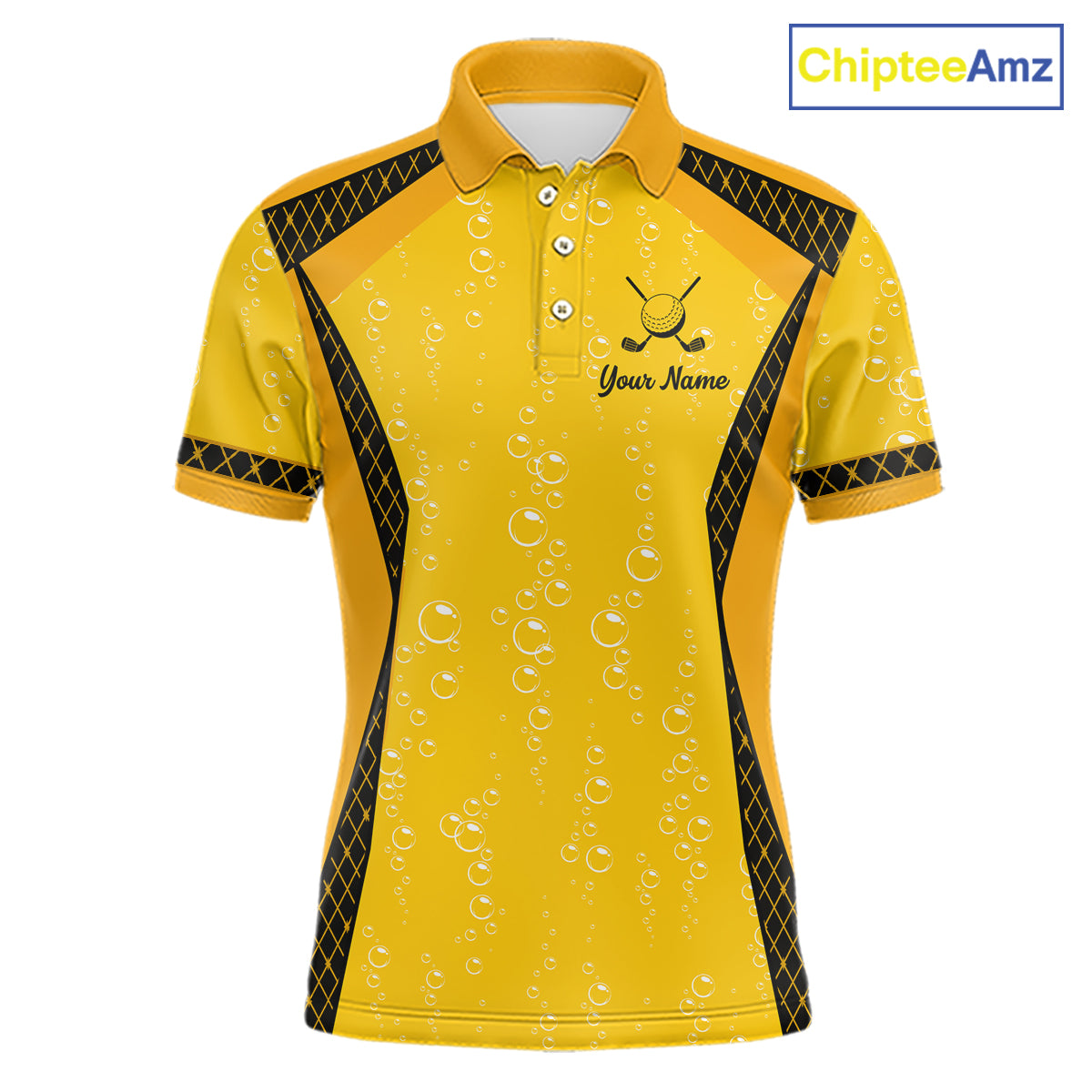Custom Mens Beer Bubbles Golf Polo Shirt, Personalized Yellow Beer Themed Golf Jersey With Name, Gift For Golfer NHT703