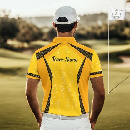 Custom Mens Beer Bubbles Golf Polo Shirt, Personalized Yellow Beer Themed Golf Jersey With Name, Gift For Golfer NHT703
