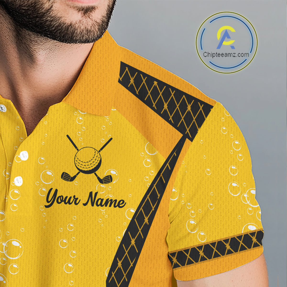 Custom Mens Beer Bubbles Golf Polo Shirt, Personalized Yellow Beer Themed Golf Jersey With Name, Gift For Golfer NHT703