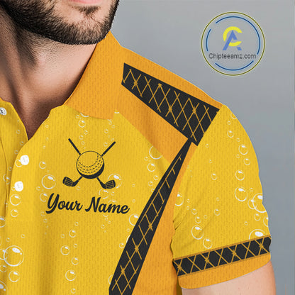 Custom Mens Beer Bubbles Golf Polo Shirt, Personalized Yellow Beer Themed Golf Jersey With Name, Gift For Golfer NHT703