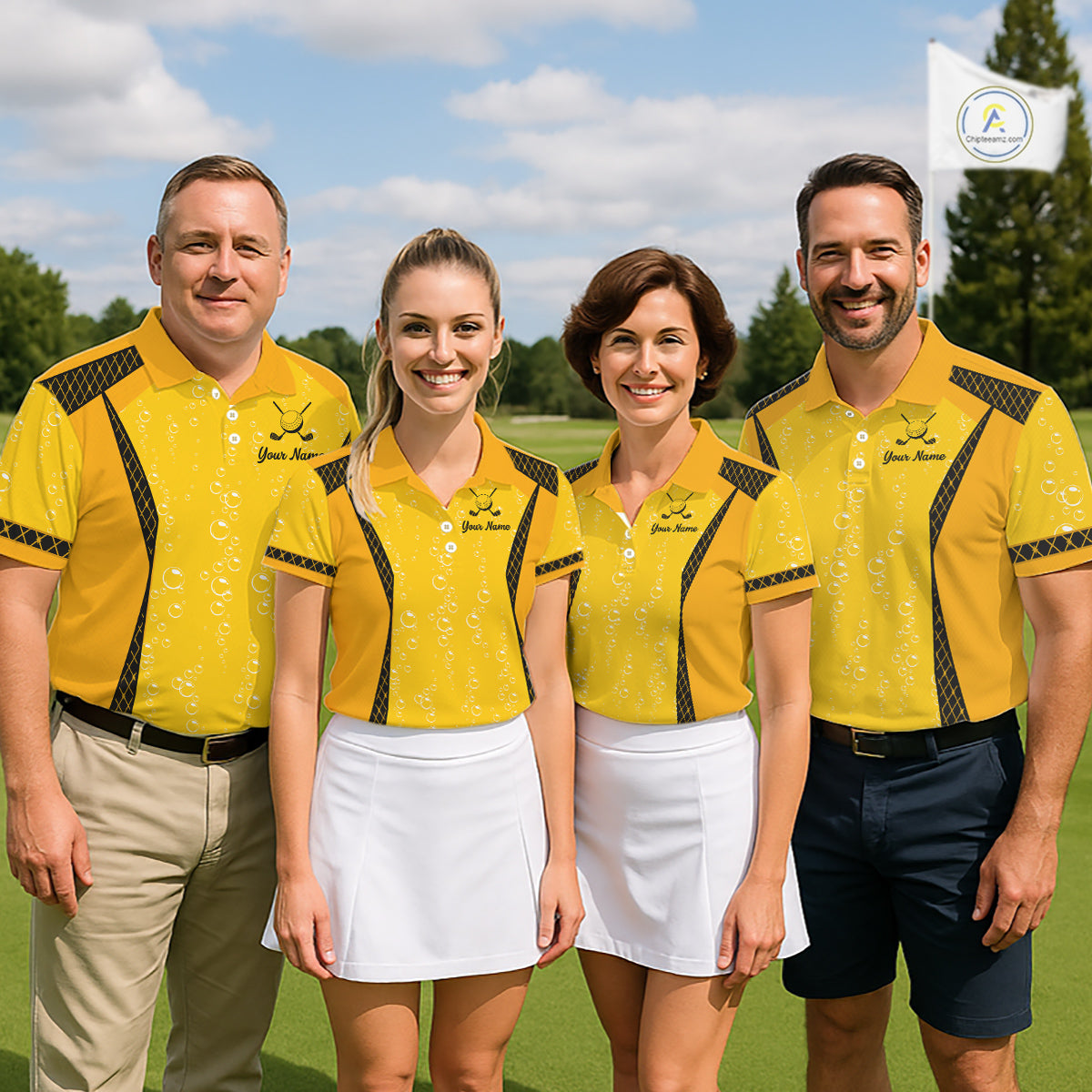 Custom Mens Beer Bubbles Golf Polo Shirt, Personalized Yellow Beer Themed Golf Jersey With Name, Gift For Golfer NHT703