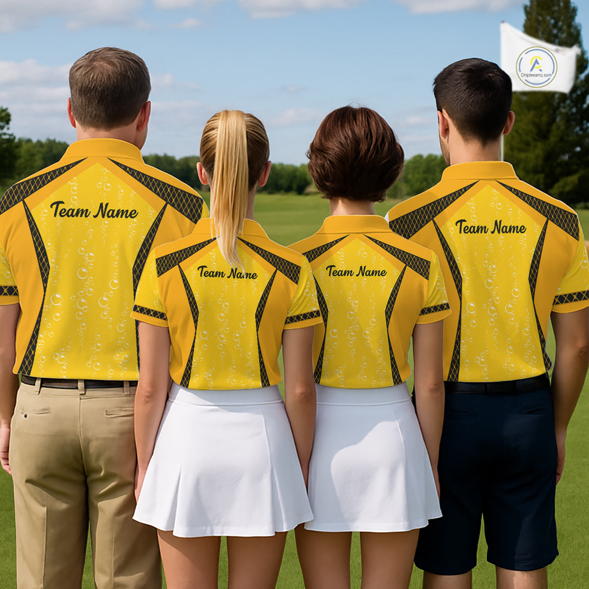 Custom Mens Beer Bubbles Golf Polo Shirt, Personalized Yellow Beer Themed Golf Jersey With Name, Gift For Golfer NHT703