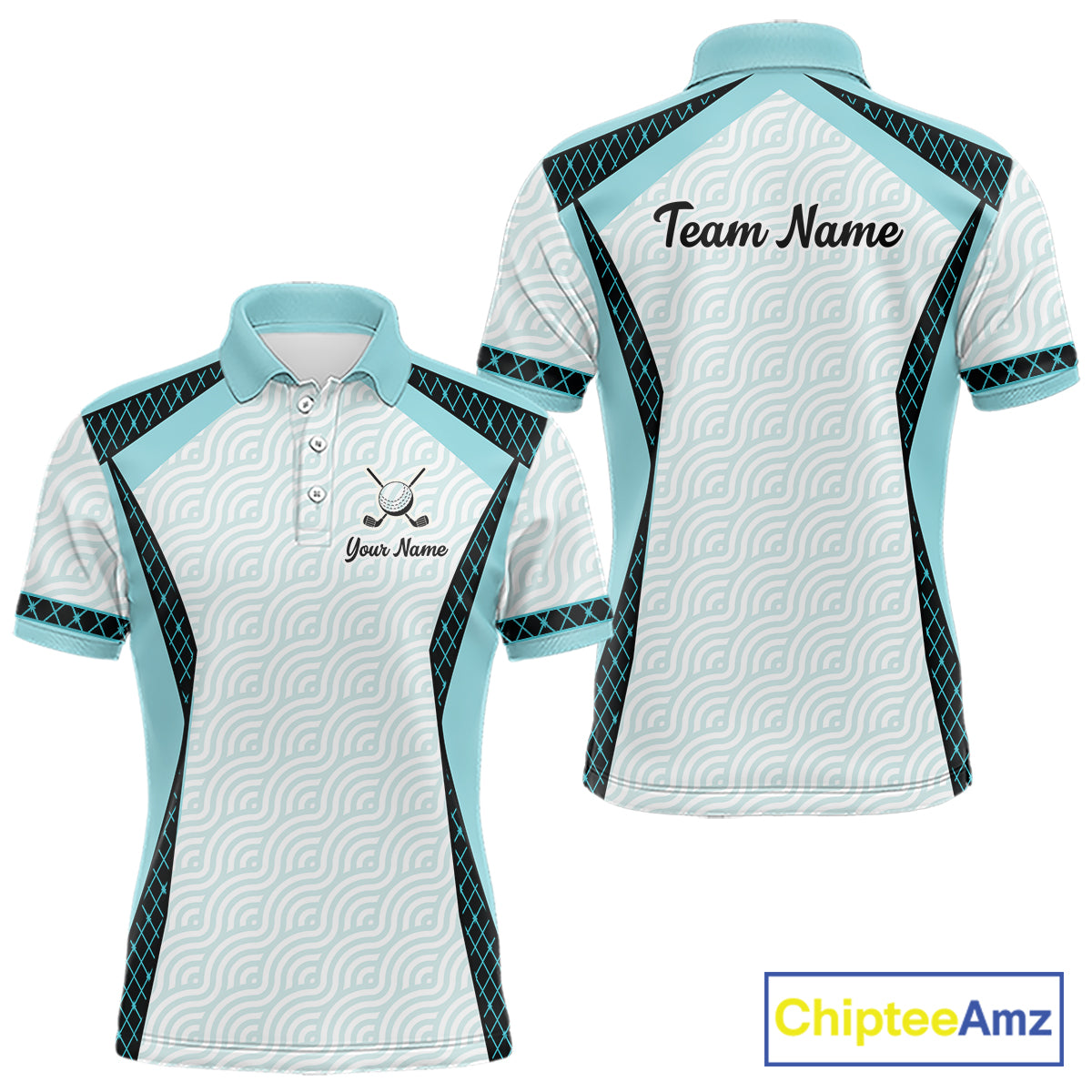 Personalized Aqua Sea Wave Golf Shirt With Name, Elegant Men's Sportswear, Stylish Men Golf Jersey NHT704