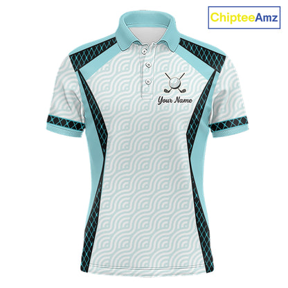 Personalized Aqua Sea Wave Golf Shirt With Name, Elegant Men's Sportswear, Stylish Men Golf Jersey NHT704