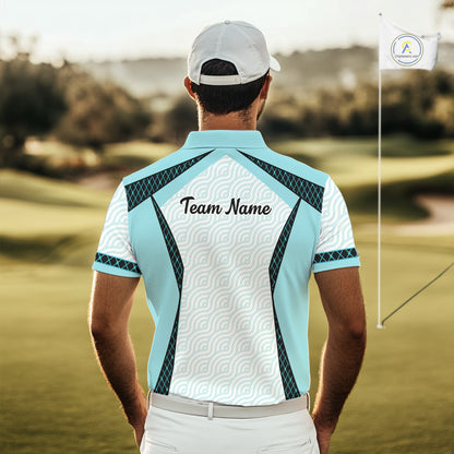 Personalized Aqua Sea Wave Golf Shirt With Name, Elegant Men's Sportswear, Stylish Men Golf Jersey NHT704