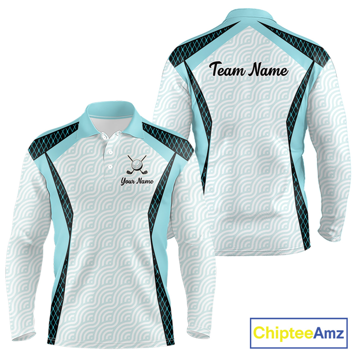 Personalized Aqua Sea Wave Golf Shirt With Name, Elegant Men's Sportswear, Stylish Men Golf Jersey NHT704