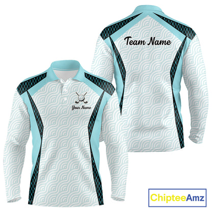 Personalized Aqua Sea Wave Golf Shirt With Name, Elegant Men's Sportswear, Stylish Men Golf Jersey NHT704