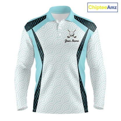 Personalized Aqua Sea Wave Golf Shirt With Name, Elegant Men's Sportswear, Stylish Men Golf Jersey NHT704