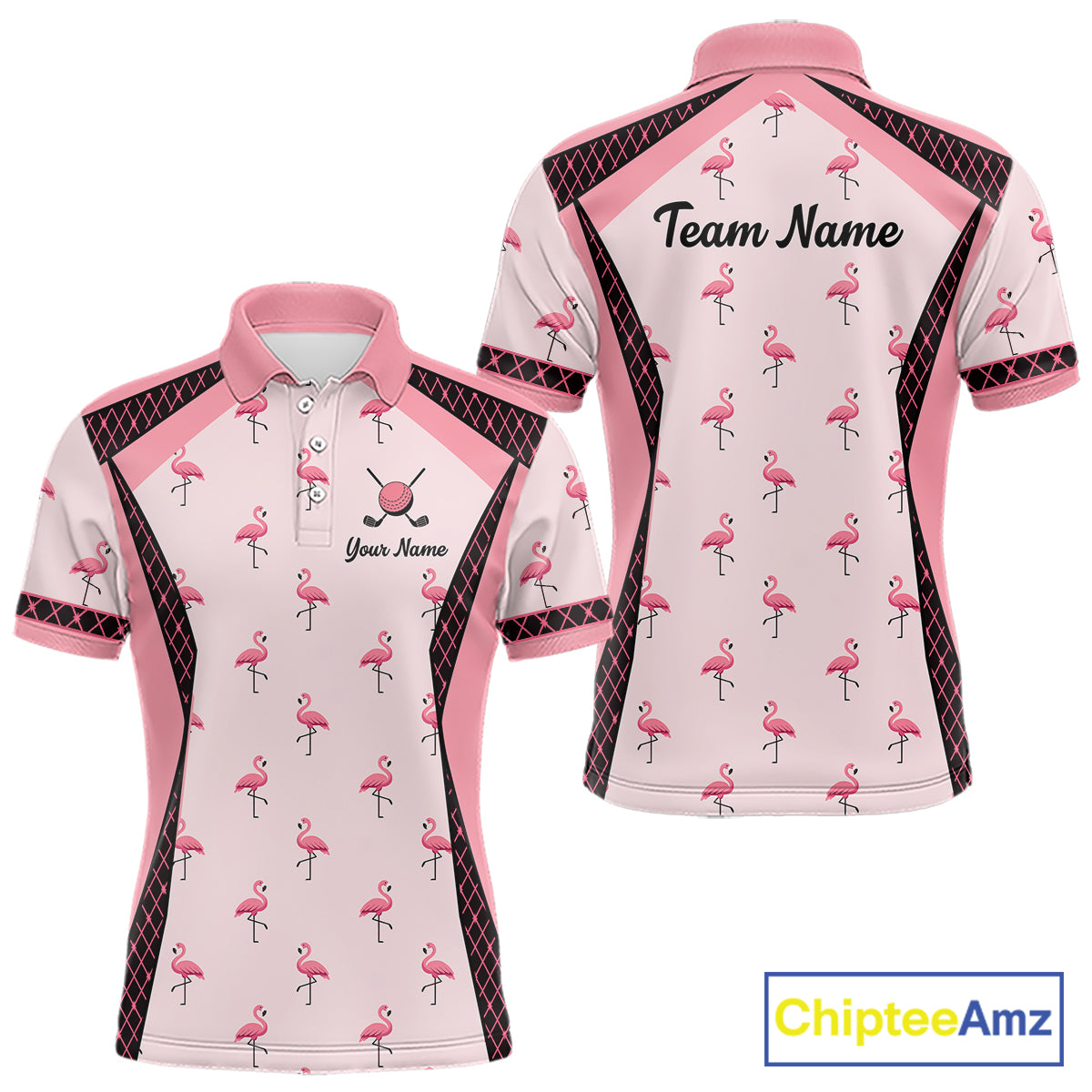 Custom Men's Flamingo Golf Polo, Personalized Pink Flamingo Golf Shirt With Name, Gift For Golfer NHT705