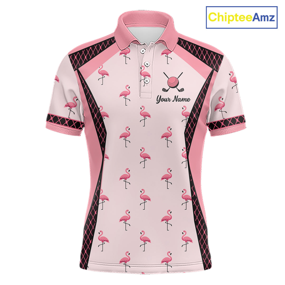 Custom Men's Flamingo Golf Polo, Personalized Pink Flamingo Golf Shirt With Name, Gift For Golfer NHT705