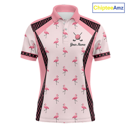 Custom Men's Flamingo Golf Polo, Personalized Pink Flamingo Golf Shirt With Name, Gift For Golfer NHT705