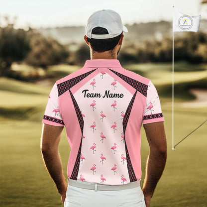Custom Men's Flamingo Golf Polo, Personalized Pink Flamingo Golf Shirt With Name, Gift For Golfer NHT705