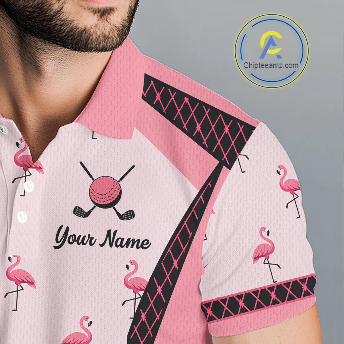 Custom Men's Flamingo Golf Polo, Personalized Pink Flamingo Golf Shirt With Name, Gift For Golfer NHT705