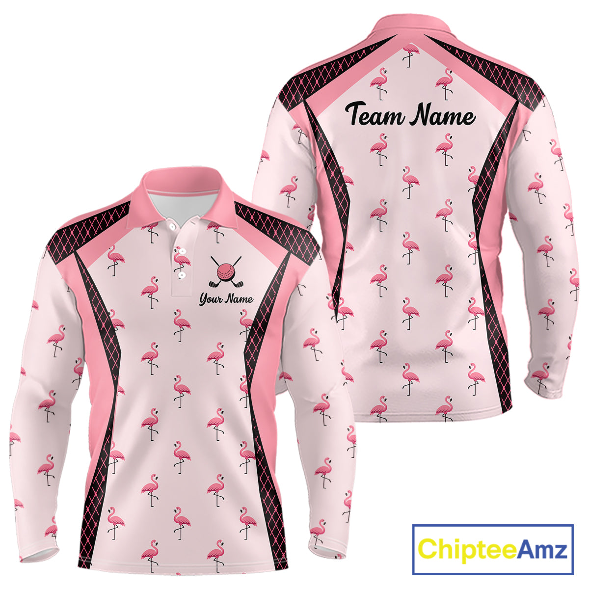 Custom Men's Flamingo Golf Polo, Personalized Pink Flamingo Golf Shirt With Name, Gift For Golfer NHT705
