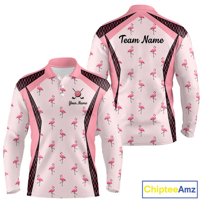 Custom Men's Flamingo Golf Polo, Personalized Pink Flamingo Golf Shirt With Name, Gift For Golfer NHT705