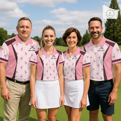 Custom Men's Flamingo Golf Polo, Personalized Pink Flamingo Golf Shirt With Name, Gift For Golfer NHT705