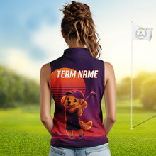 Load image into Gallery viewer, Personalized Golden Retriever Dog Golf Shirt - Retro Sunset Womens Sleeveless Golf Polo Shirt 