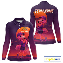 Load image into Gallery viewer, Personalized Flamingo Golf Shirt - Retro Sunset Womens Golf Polo Shirt