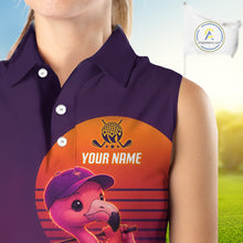 Load image into Gallery viewer, Personalized Flamingo Golf Shirt - Retro Sunset Womens Sleeeveless Golf Polo Shirt 