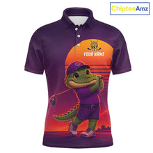 Load image into Gallery viewer, Personalized Alligator Golf Shirt - Retro Sunset Golf Polo Shirt For Men