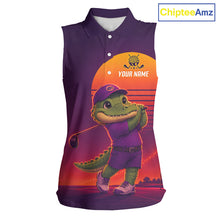 Load image into Gallery viewer, Personalized Alligator  Golf Shirt - Retro Sunset Womens Sleeeveless Golf Polo Shirt 