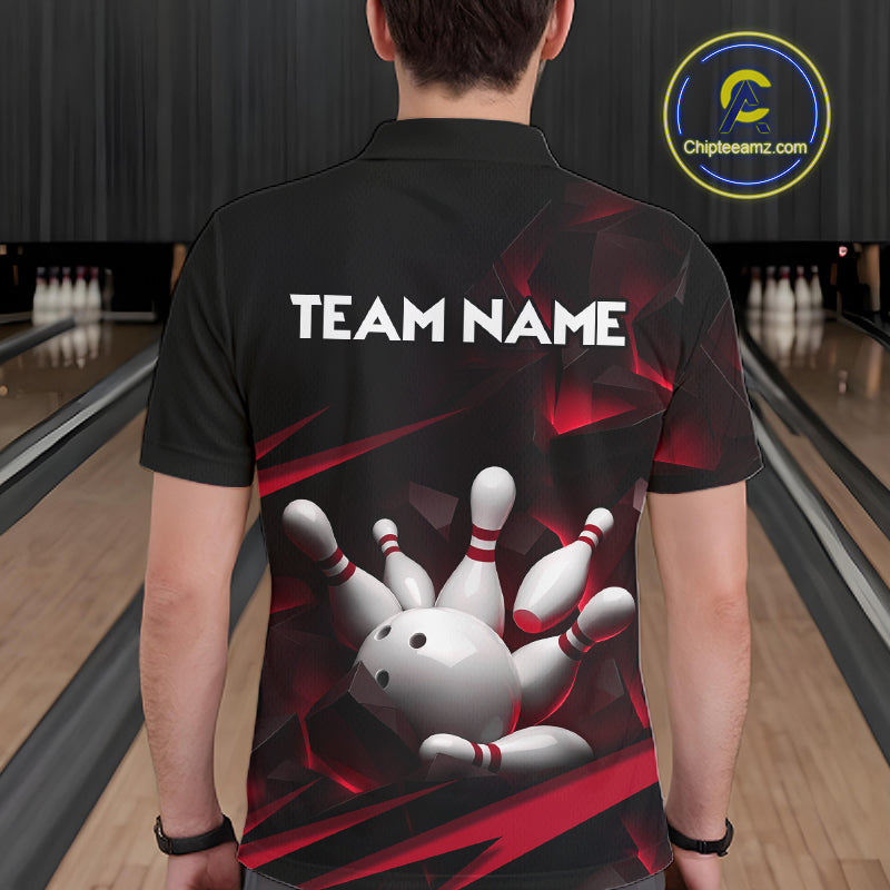 Personalized Bowling 1/4 Quarter Zip Polo Red Black Bowling Ball Jersey For Men NHT1345